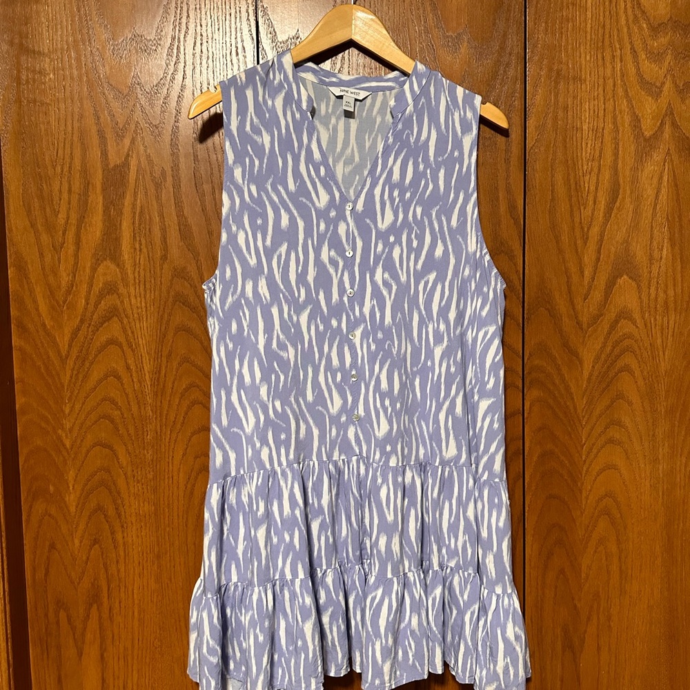 Blue and White Sleeveless Dress